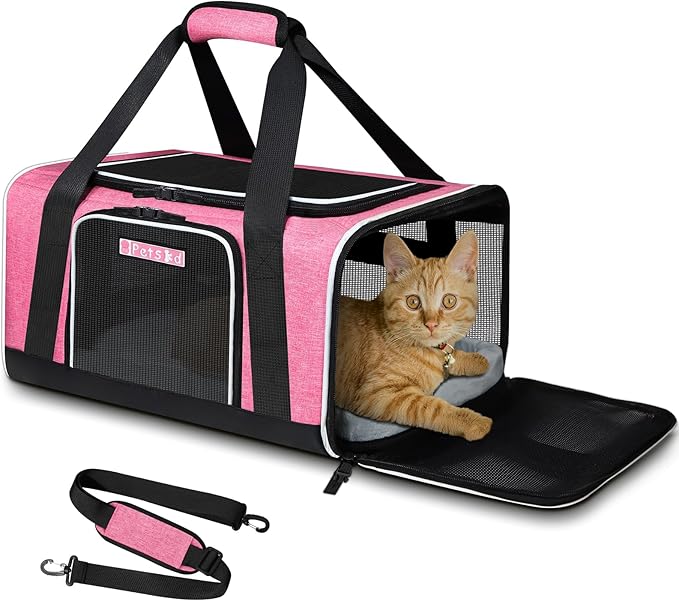 Petskd Pet Carrier 17x13x9.5 Southwest Airline Approved,Pet Travel Carrier Bag for Small Cats and Dogs, Soft Dog Carrier for 1-15 LBS Pets,Dog Cat Carrier with Safety Lock Zipper (Pink)