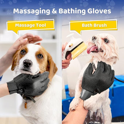 Upgrade Version Pet Grooming Glove - Gentle Deshedding Brush Glove - Efficient Pet Hair Remover Mitt - Enhanced Five Finger Design - Perfect for Dog & Cat with Long & Short Fur - 1 Pair