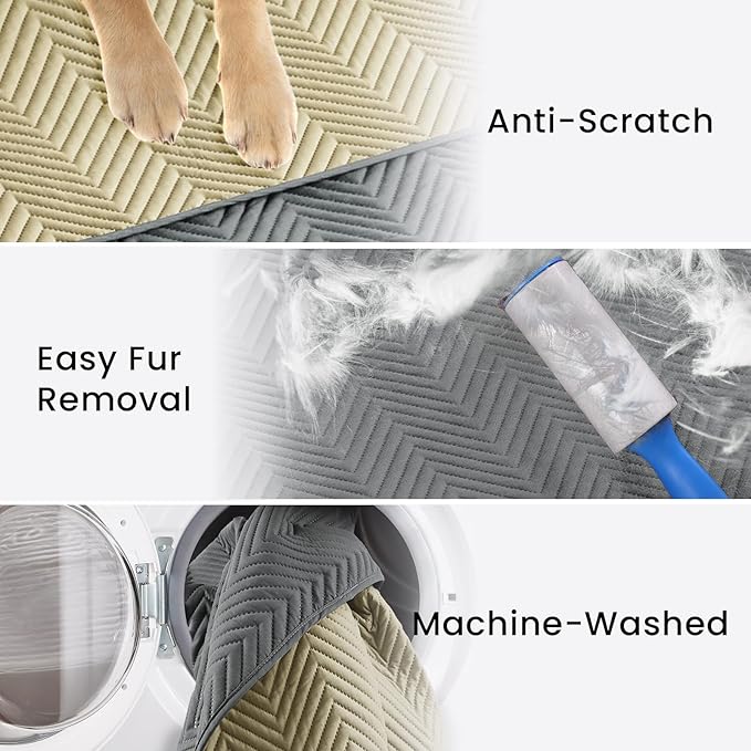 Double-Sided Waterproof Dog Blanket for Couch Cover, Dog Couch Cover Protector for Large Dogs, Cat Couch Sofa Covers Washable, Furniture Covers for Pets, Khaki and Grey, 68x82 Inches