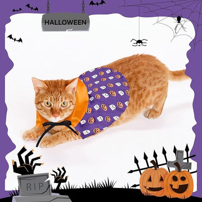 NAMSAN Cat Halloween Costumes Wizard Cloak Small Dog Witch Clothes Cosplay Outfit for Halloween, Themed Parties, Purple