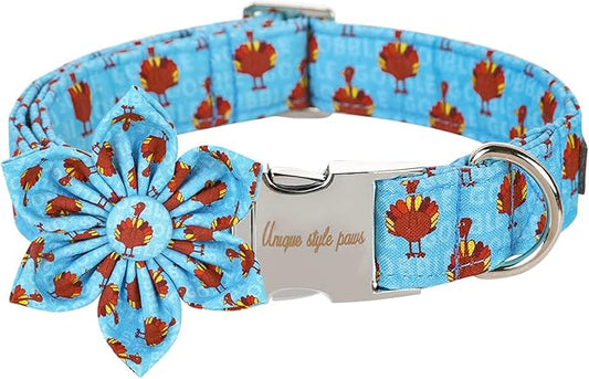 Unique style paws Thanksgiving Dog Collar with Flower