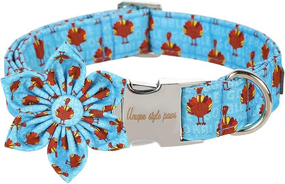 Unique style paws Thanksgiving Dog Collar with Flower