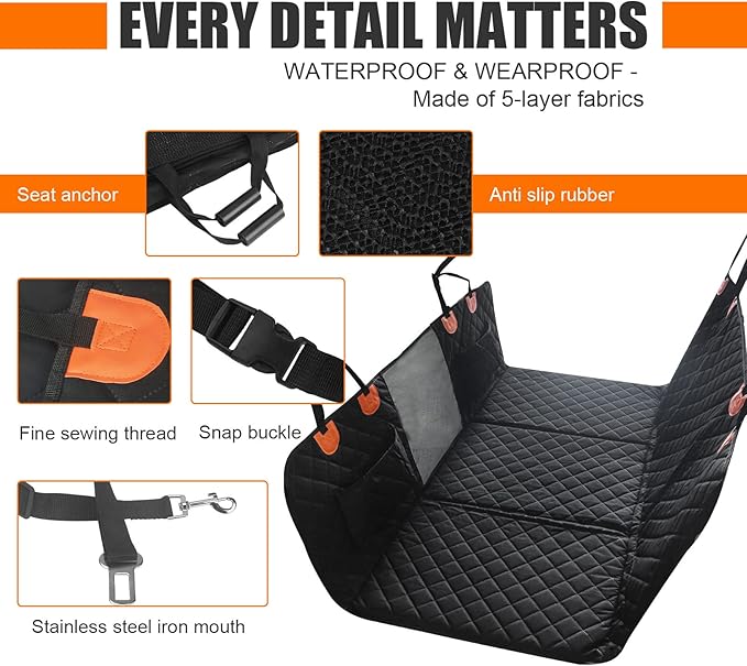 Dog Car Seat Cover for Back Seat with Hard Bottom