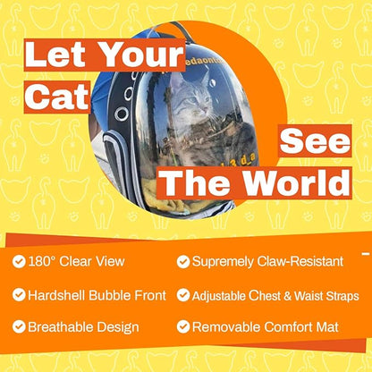 Voyager Carrier Bag - Premium Transparent Bubble Capsule Pet Carrier for Small, Medium Cats - Airline Approved Cat Bubble Backpack with Removable Mat, Side Pocket and Adjustable Stra