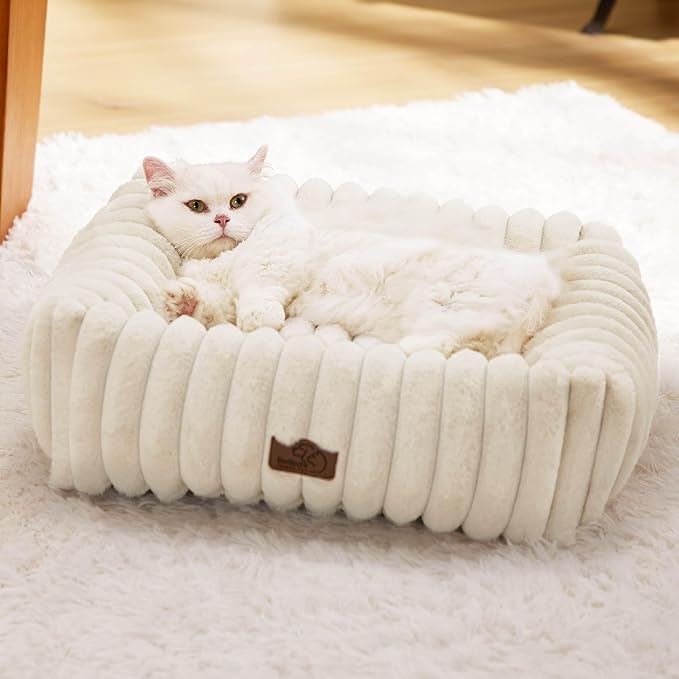 Bedsure Cute Dog Bed for Small Dogs & Cats 20x19x6inches, Cream