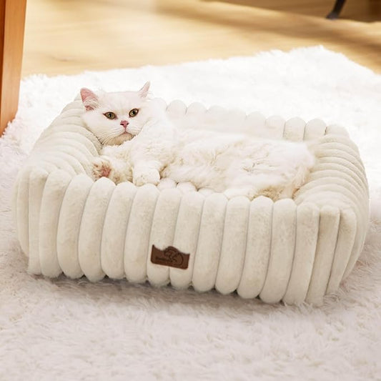 Bedsure Cute Dog Bed for Small Dogs & Cats 20x19x6inches, Cream
