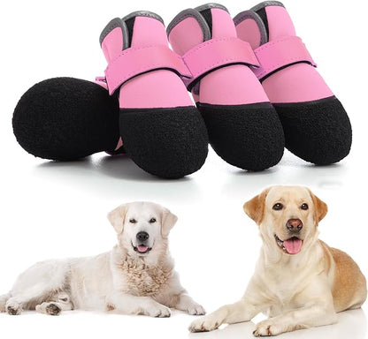 Dog Shoes, Outdoor Dog Boots Non-Slip Waterproof Dog Booties for Medium to Large Dogs 4Pcs for Winter Snowy Day, Summer Hot Pavement with Rugged Sole Pink