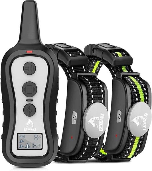 PATPET Dog Shock Collar with 2 Receivers, Dog Training Collar with Remote, Electric Dog Collar with Beep Vibration Shock for Small Medium Large 2 Dogs for 15 to 100 lbs