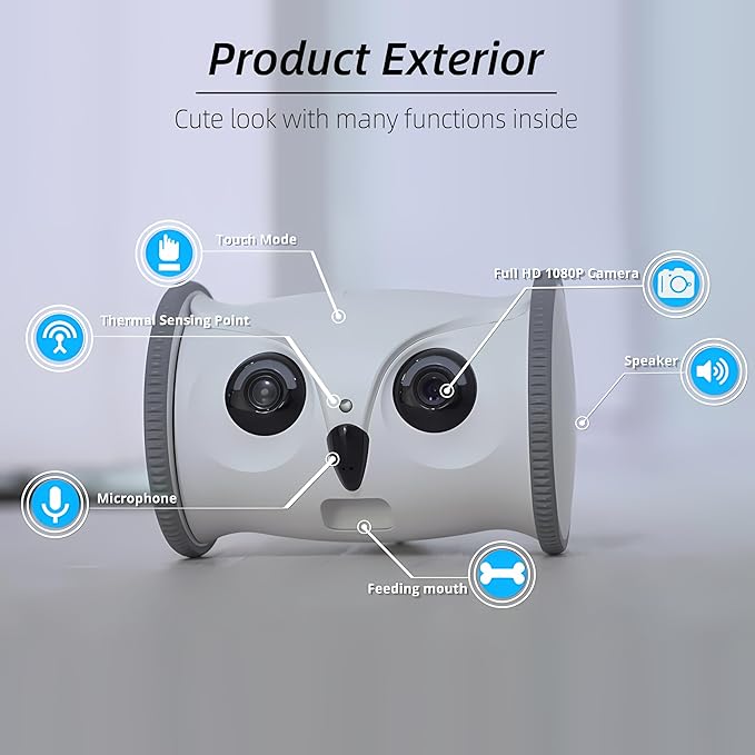 SKYMEE Owl Robot,Pet Camera Treat Dispenser Interactive Toy for Dogs Cats with Remote Phone App Control