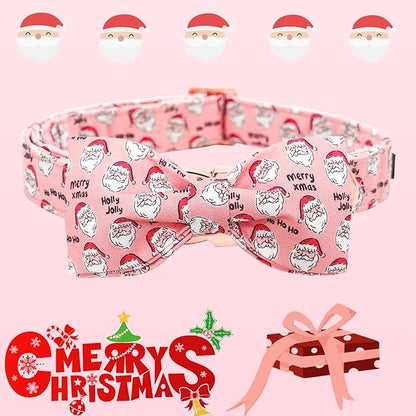Lionheart glory Christmas Dog Collar, Pink Dog Bow Collar Adjustable Soft and Comfortable Bowtie Collars for Medium Dogs Girl or Boy Pet Gift Fall Collar Dog Bow