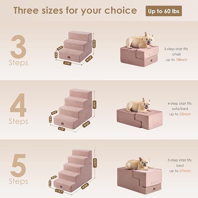 EHEYCIGA Dog Stairs for High Bed 22.5”H 5-Step Dog