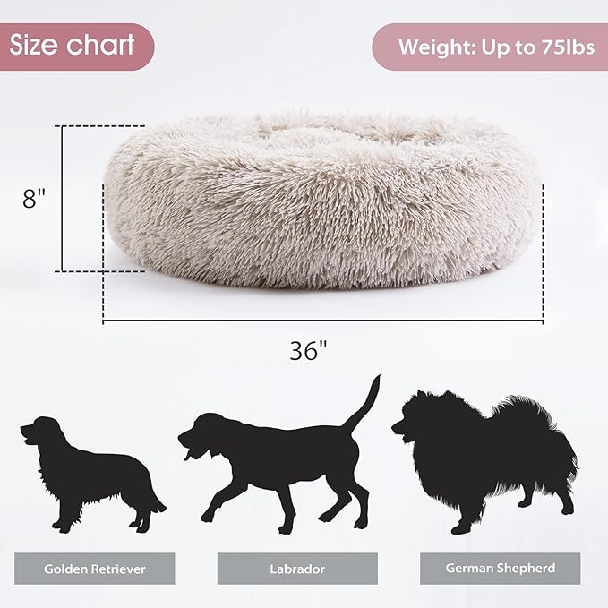 WESTERN HOME WH Calming Dog & Cat Bed, Anti-Anxiety Donut Cuddler Warming Cozy Soft Round Bed, Fluffy Faux Fur Plush Cushion Bed for Small Medium Dogs and Cats