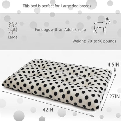 42x28 Dog Crate Bed for Large Dogs - Large Dog Bed Washable, Soft and Durable Cushion, Great for Dogs Up to 75 lbs - 42 Inch Dog Crate Bed, White with Black Dots