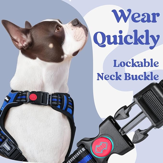 rabbitgoo Dog Harness for Large, No Pull Pet Harness with 3 Buckles, Adjustable Soft Padded Dog Vest with Instant Control Handle, Easy Walking Reflective Pet Vest for Extra Large Dogs, Blue, XL