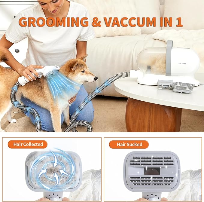 Dog Grooming Kit, Dog Grooming Clippers, Pet Grooming Vacuum with 5 Pet Grooming Tools for Shedding Pet Hair, 11000Pa Suction, 2L Capacity, Low Noise Pet Hair Vacuum Groomer for Dog Cleaning