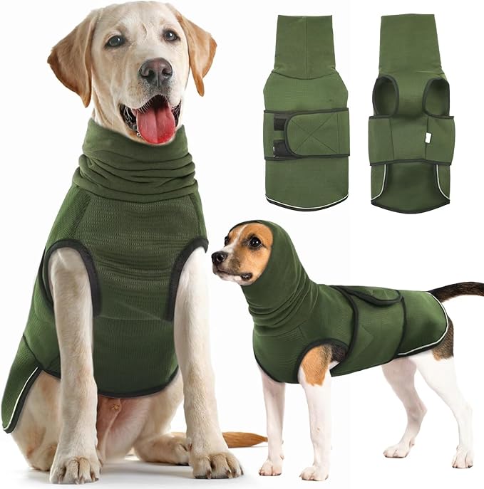 IDOMIK Dog Anxiety Calming Hoodie,Breathable Dog Anxiety Jacket Vest Coat for Thunderstorms,Fireworks,Vet Visits,Separation,Adjustable Dog Hoodies for Noise Block & Ear Protection Recovery,Green,L