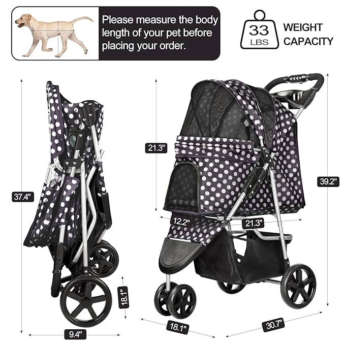 Dog Stroller for Small Dogs 3 Wheels,