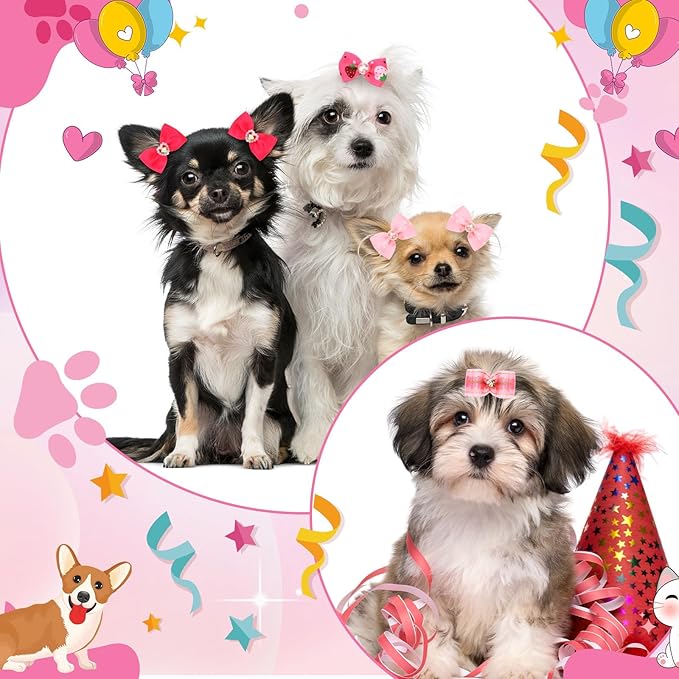 50 Pcs Dog Hair Bows Bulk with Rubber