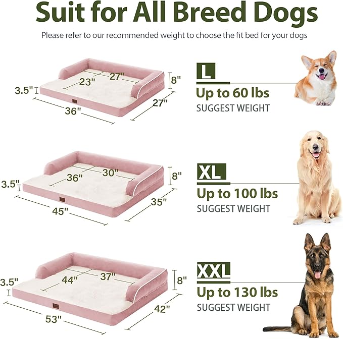 XXL Dog Bed with Bolsters, Orthopedic Dog Beds for Extra Large Dogs, Waterproof Dog Beds XLarge, Memory Foam Dog Bed with Removable Washable Cover, Nonskid Bottom (XX-Large,Pink)