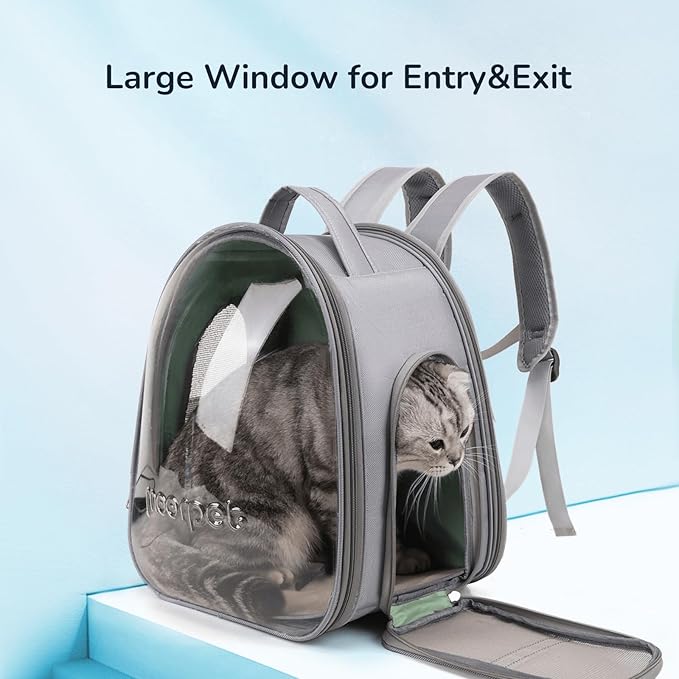 Cat Bubble Backpack, Clear Cat Carriers for Large Cats 20 Lbs, Airline Approved Pet Carrying Bag for Cats Dogs Kittys Puppies, Cat Travel Accessories for Hiking Camping Outdoor(greygreen)