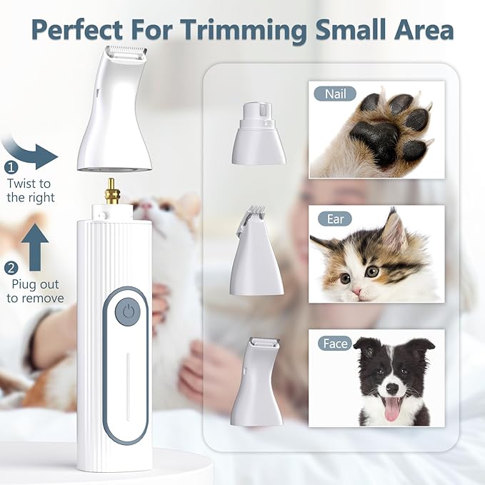 Dog Clippers Grooming Kit Hair Clipper -4 in 1Low Noise -Rechargeable-Cordless Quiet Paw Trimmer Nail Grinder, Trimmer Grooming for Thick Hair&Coats,Pet Shaver for Small and Large Dogs Cats