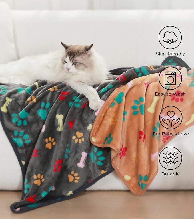 1 Pack 6 Blankets Dog Cat Soft Fluffy Fleece Pet Blanket Warm Cute Print Design Puppy Kitten Blanket Doggy Bone Small(23"x16")