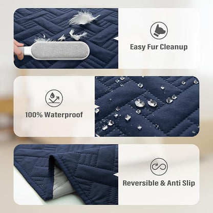 BOCTOPUG Dog Bed Cover for Pets Blankets Rug Pads for Couch Protection Waterproof Bed Covers Dog Blanket Furniture Protector Reusable Changing Pad (Navy Blue+Light Grey, 82"x82")