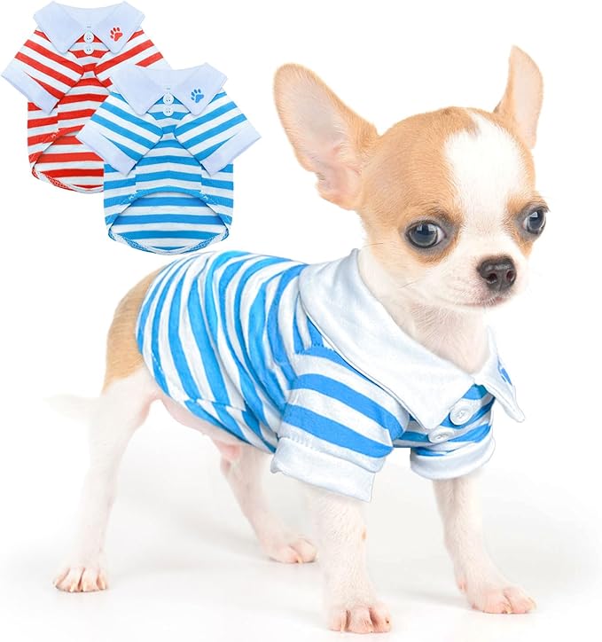 2 Pieces Striped Dog T-Shirt for Small Dogs Teacup Chihuahua Yorkie Puppy Clothes Pet Shirts