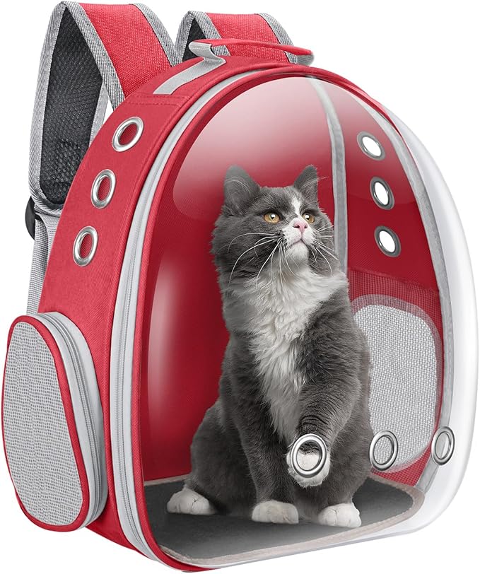 Cat Carrier Backpack Portable Pet Travel Solution Pet Carrier Dog Carrier Backpack Bag Space Capsule for Small Medium Cat Puppy Dog Travel Hiking Walking Camping Up to 17Lb (Red)