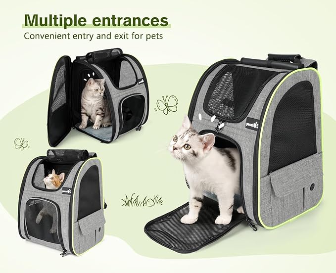 Pecute Cat Carrier Backpacks, Expandable Cat Backpack with Shade Cover, Breathable Mesh, Pet Carrier Backpack for Cats Small Dogs Puppies, Dog Carrier Backpack Great for Travel Hiking Camping Outdoor