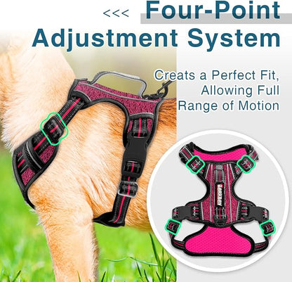 BARKBAY Dog Harness No Pull with ID Tag Pocket - Heavy Duty, Reflective, Easy Control for Large Dogs (Pink/Black,S)