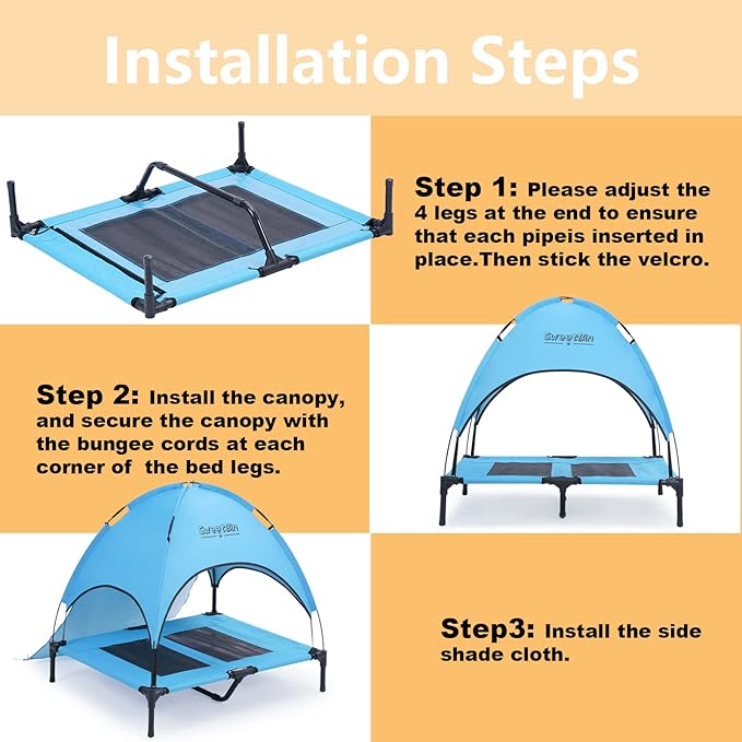 S/M/L Outdoor Elevated Dog Cot with Canopy & Side Shade for Camping Small Medium Dogs (Carry Bag)