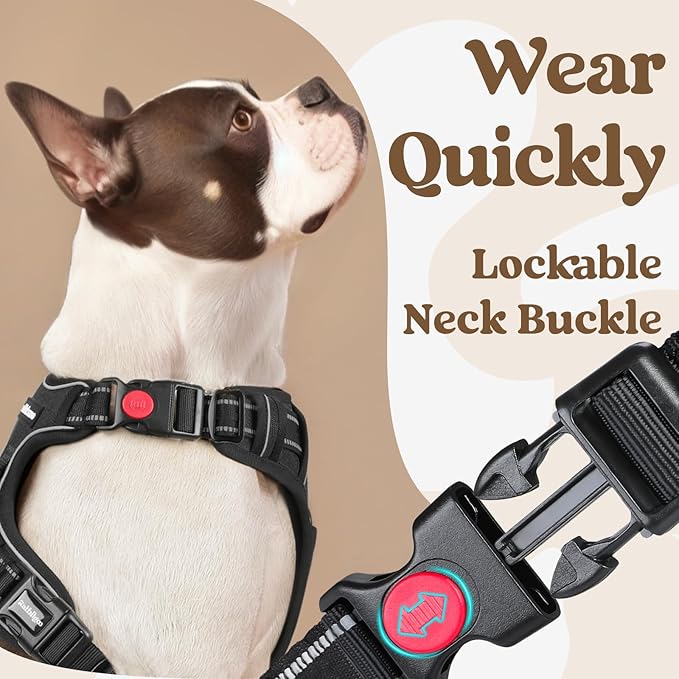 rabbitgoo Dog Harness for Large, No Pull Pet Harness with 3 Buckles, Adjustable Soft Padded Dog Vest with Instant Control Handle, Easy Walking Reflective Pet Vest for Extra Large Dogs, Black, XL