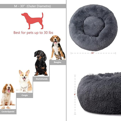 Calming Bed for Dogs 30 Inches Dark Gray