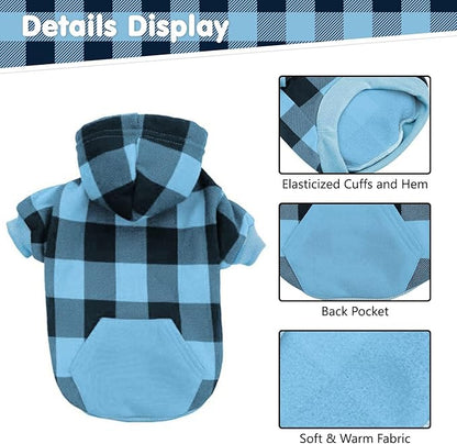 KOOLTAIL Plaid Dog Hoodie Pet Clothes Sweater with Hat and Pocket for Small Medium Large Size Dogs