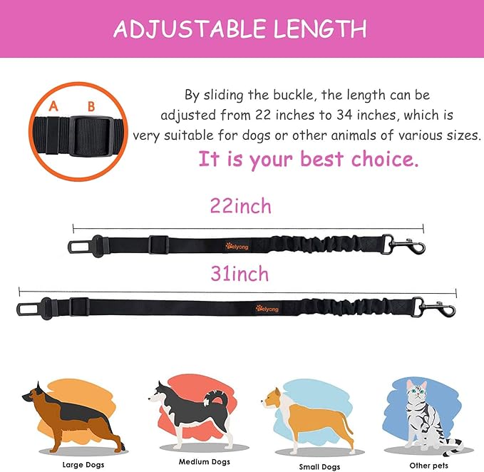 Dog Seatbelt - Pet Dog Seat Belt Car Harness Dog Vehicles Seat Belts Adjustable Safety Stretchy 2+1 Packs,Black + Pink