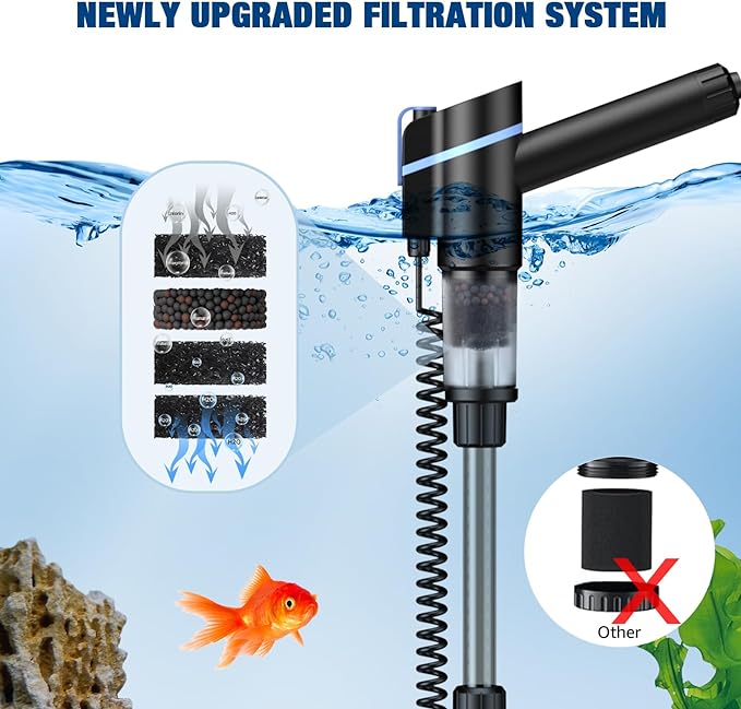 Electric Aquarium Vacuum Gravel Cleaner, 24W Fish Tank Cleaner with Adjustable Water Flow and Timed Off, Aquarium Gravel Vacuum for Automatic Water Change, Wash Sand