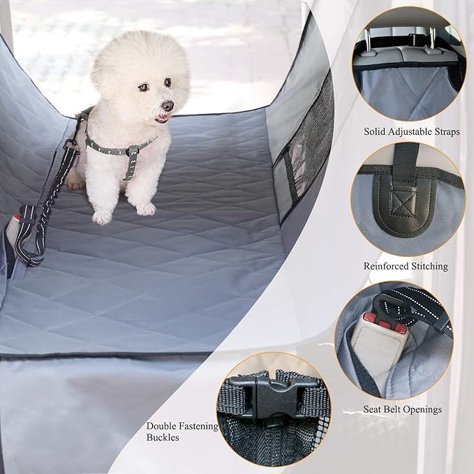 VIVAGLORY Dog Car Hammock with Extra Strap & Buckles for Mesh Visual Window 4 Layers