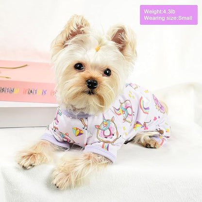 Pet Clothes Super Soft Dog Pajamas for Small Dogs Boy Girl Summer Dog Shirts Pjs Puppy Clothes 4 Leg Onesies Jumpsuit Clothing for Male Female Dogs Cat Pet Jammies Outfit (Large, Donut Purple)