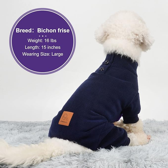 cyeollo Dog Pajamas for Small Dogs Thermal Fleece Dog Pjs Jumpsuit for Dogs Stretchable Onesie Warm Winter Cold Weather Coats Dog Clothes