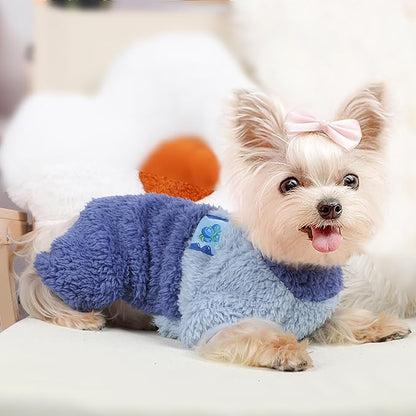 Dog Pjs for Small Dogs Chihuahua Yorkie Clothes Fleece Warm Puppy Pajamas Sweater Onesie Pink Pet Clothes Outfit Apparel (Blue