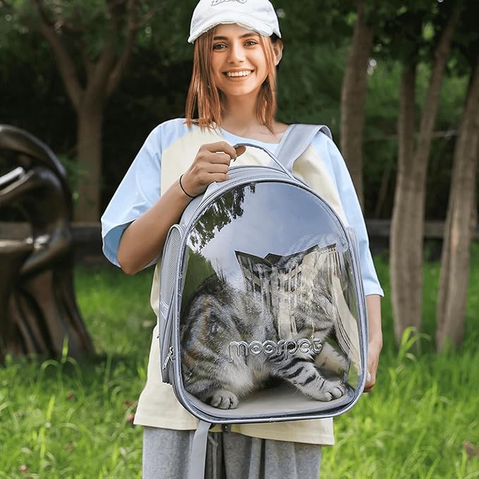 Cat Bubble Backpack, Clear Cat Carriers for Large Cats 20 Lbs, Airline Approved Pet Carrying Bag for Cats Dogs Kittys Puppies, Cat Travel Accessories for Hiking Camping Outdoor(greygreen)