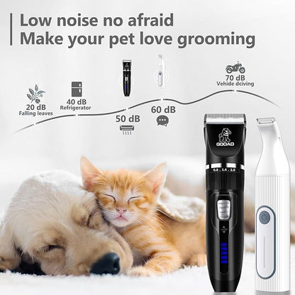 Dog Clippers Grooming Kit Hair Clipper -4 in 1Low Noise -Rechargeable-Cordless Quiet Paw Trimmer Nail Grinder, Trimmer Grooming for Thick Hair&Coats,Pet Shaver for Small and Large Dogs Cats