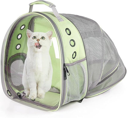 Cat Backpack Carrier Expandable Ventilate Transparent Pet Dog Backpack for Large Cats Hiking, Travel, Outdoor, Airline-Approved Space Capsule Backpack (Green)