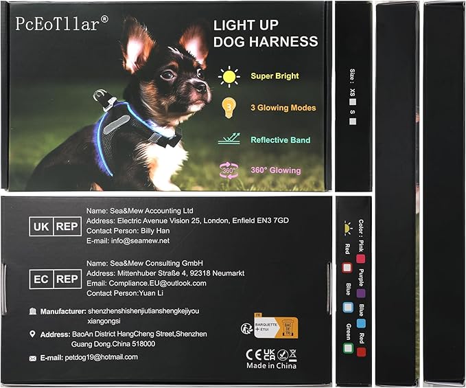 PcEoTllar Light Up Dog Harness, LED Dog Harness for Puppy Small Medium Dogs, Rechargeable No Pull Reflective Dog Harness, Flashing Lighted Dog Harness for Night Walking M