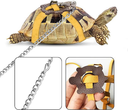 Pet Tortoise Turtle Leather Harness Small Pet Turtle Leash and Harness Pet Tortoise Leash Suitable for Tortoise Supplies Adjustable Control Leash (S,Black)