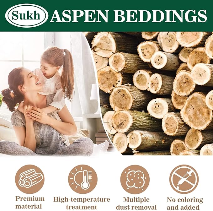 Sukh 14 OZ Aspen Hamster Bedding - Aspen Shavings Pet Supplies Bedding and Litter for Guinea Pig Rabbit Snake Enclosure Horse Bunny Hedgehog Chicken Coop Reptile Chinchilla Small Animal