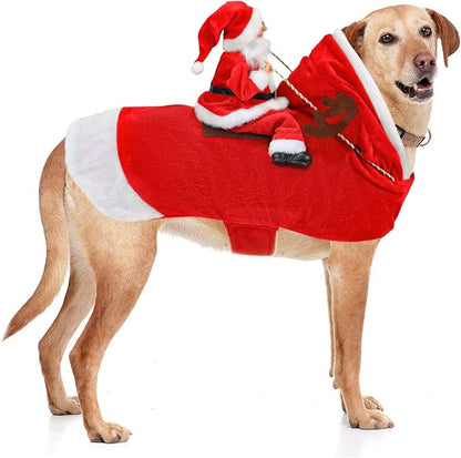 BWOGUE Santa Dog Costume Christmas Pet Clothes Santa Claus Riding Pet Cosplay Costumes Party Dressing up Dogs Cats Outfit for Small Medium Large Dogs Cats