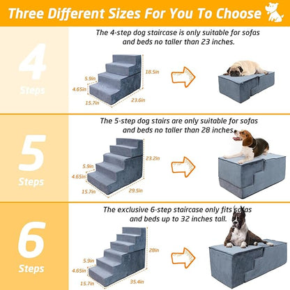 Dog Stairs for Small Dogs 4-Steps Dog Ramps for High Beds and Couch Non-Slip Extra Wide Pet Stairs for Old Dog and Puppy and Cat