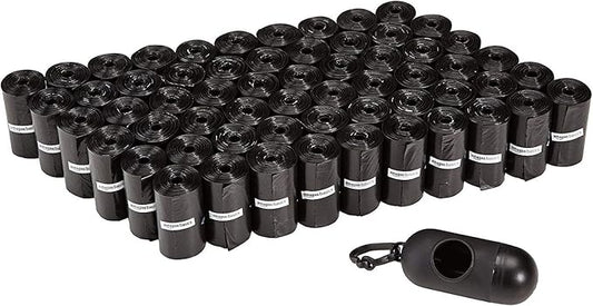 Amazon Basics Dog Poop Leak Proof Bags with Dispenser and Leash Clip 900 Count, 60 Pack 15, Black, 13 x 9 Inch